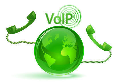 Globe and phone receivers. VoIP.  Global communication concept.